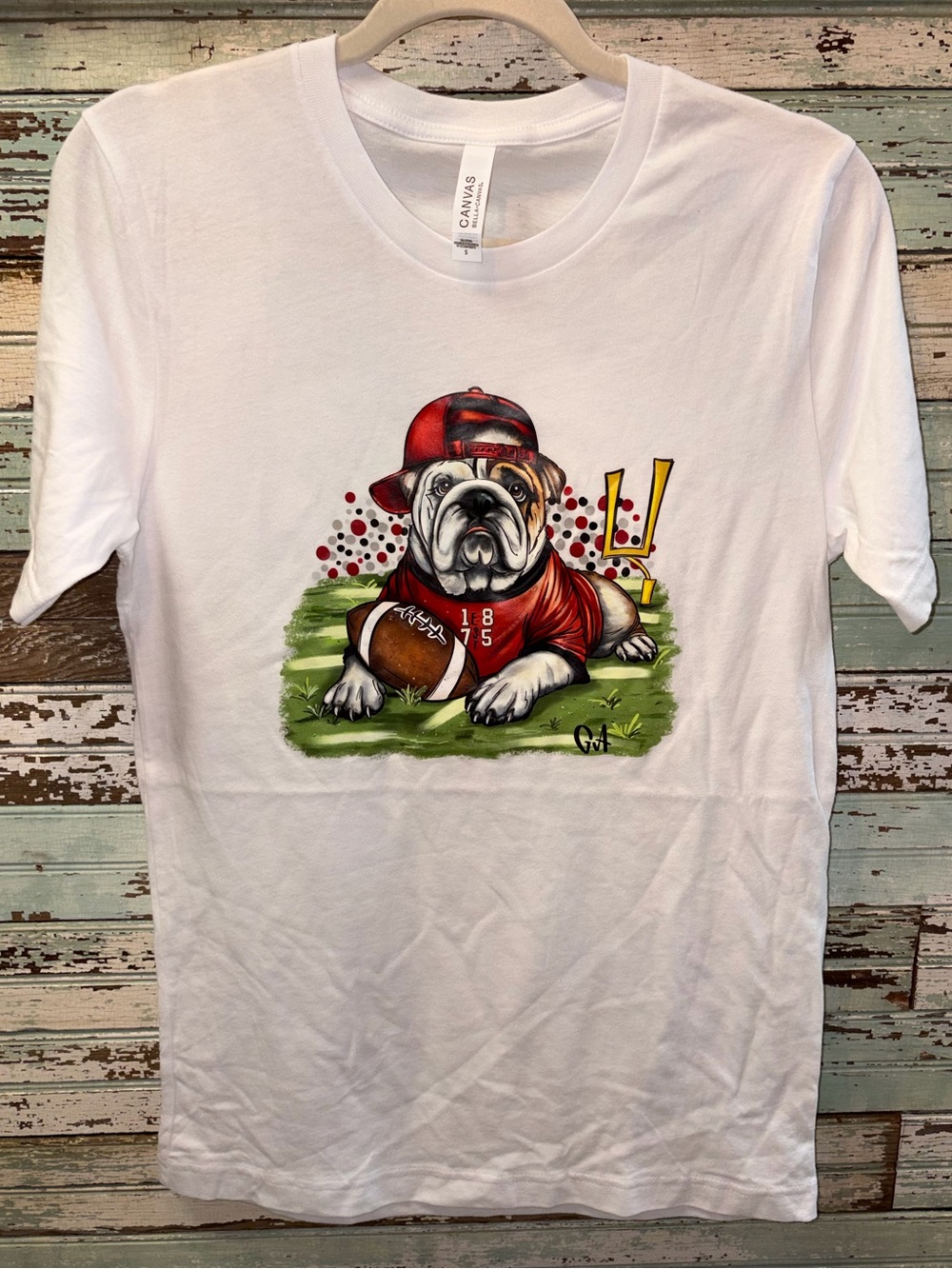 NWOT Bella Canvas White Tee with Red Bulldog Football Graphic